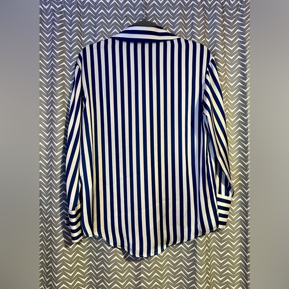 Zara | Blue and White Striped Satin Button Up, Size S - Picture 5 of 7